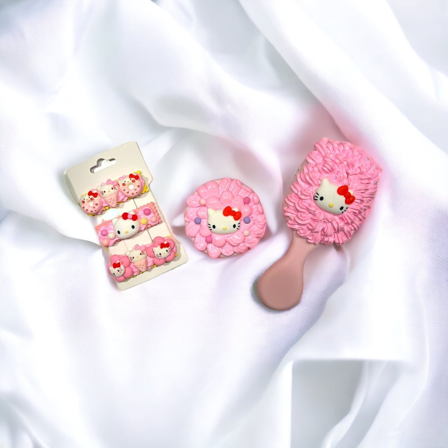 Set de regalo de gatito kawaii, cepillo para el pelo, espejo y pasadores, lindo cepillo Decoden, lindo regalo kawaii, regalo para rellenar medias, idea genial para regalar a la tía.