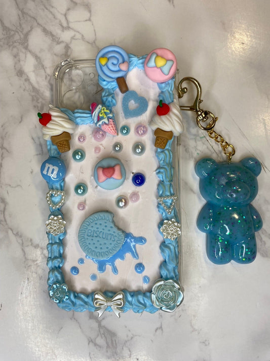 Blue Cookie and Cream Decoden Kawaii iPhone Decoden Case Whipped Icing Candy Case Decoden Samsung Customized Phone Case - The Deco Den