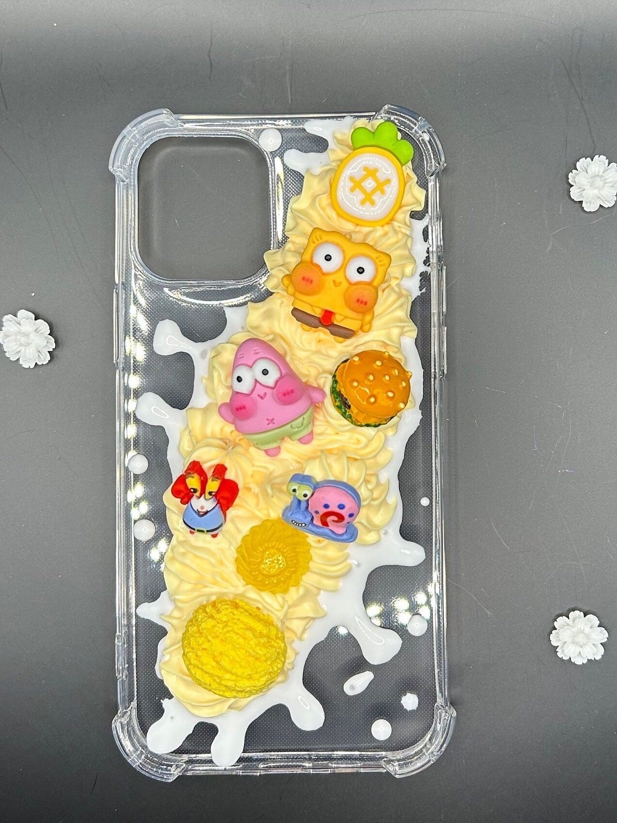 CDecoden SpongeBob Phone Case Kawaii Decoden Yellow SpongeBob Case iPhone Decoden Phone Case Samsung Custom Decoden Cream Case - The Deco Den