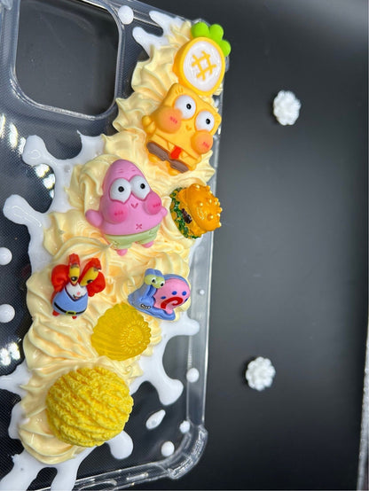 CDecoden SpongeBob Phone Case Kawaii Decoden Yellow SpongeBob Case iPhone Decoden Phone Case Samsung Custom Decoden Cream Case - The Deco Den