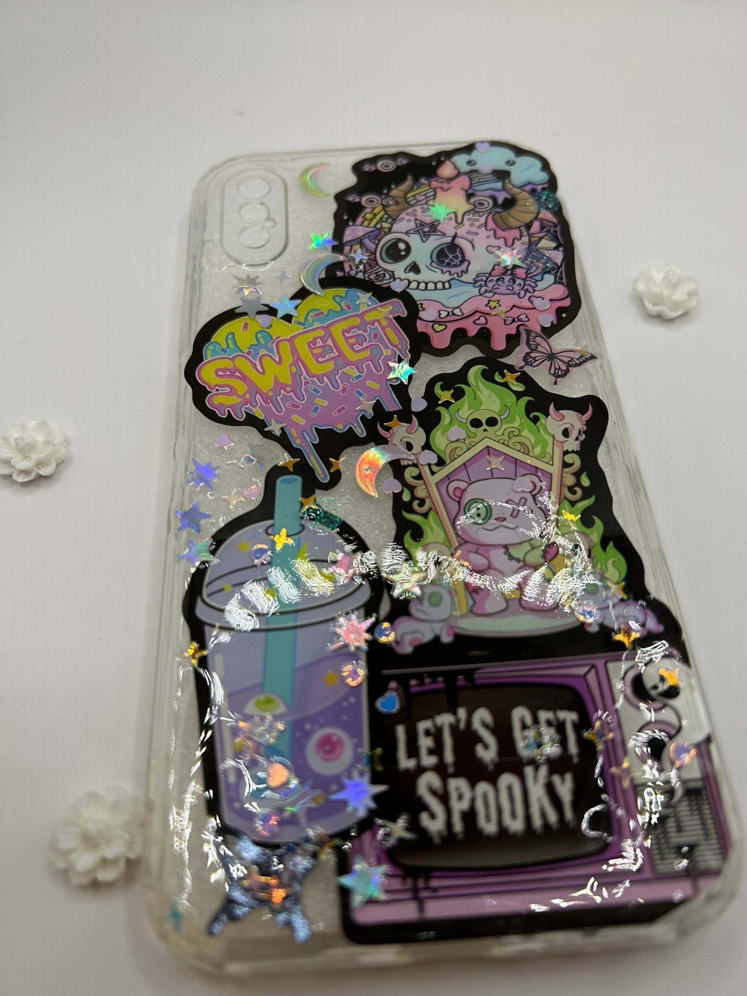 Custom iPhone 15 14 13 Pro Max Case Kawaii Spooky Glitter Phone Case Custom Phone Case Samsung S23 S22 Plus Ultra A54 Kawaii all Phone Cases - The Deco Den