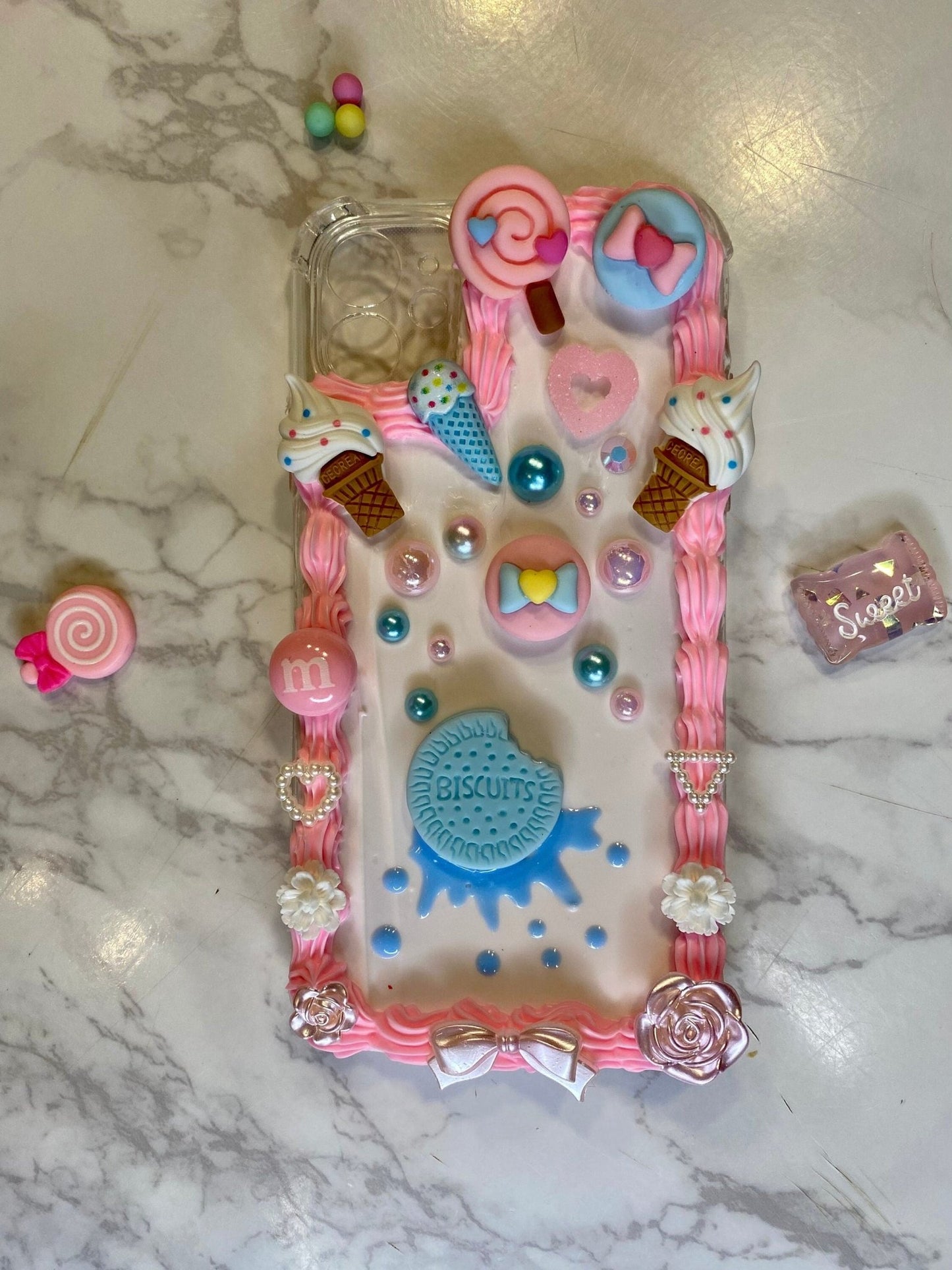 Custom iPhone Case, Pink Whipped Cream Effect Phone Case, Decoden Phone Case, Kawaii Decoden Phone Case, Samsung Case - The Deco Den