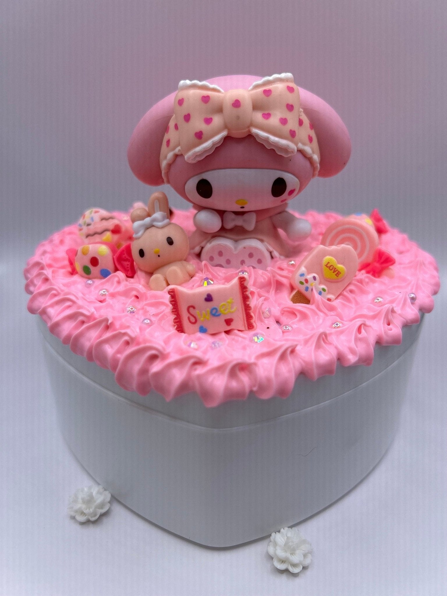 Decoden Heart-Shaped Melody Bunny Jewelry Box | Two-Tiered Storage | Handcrafted Treasure | Kawaii Decoden Jewelry Box - The Deco Den