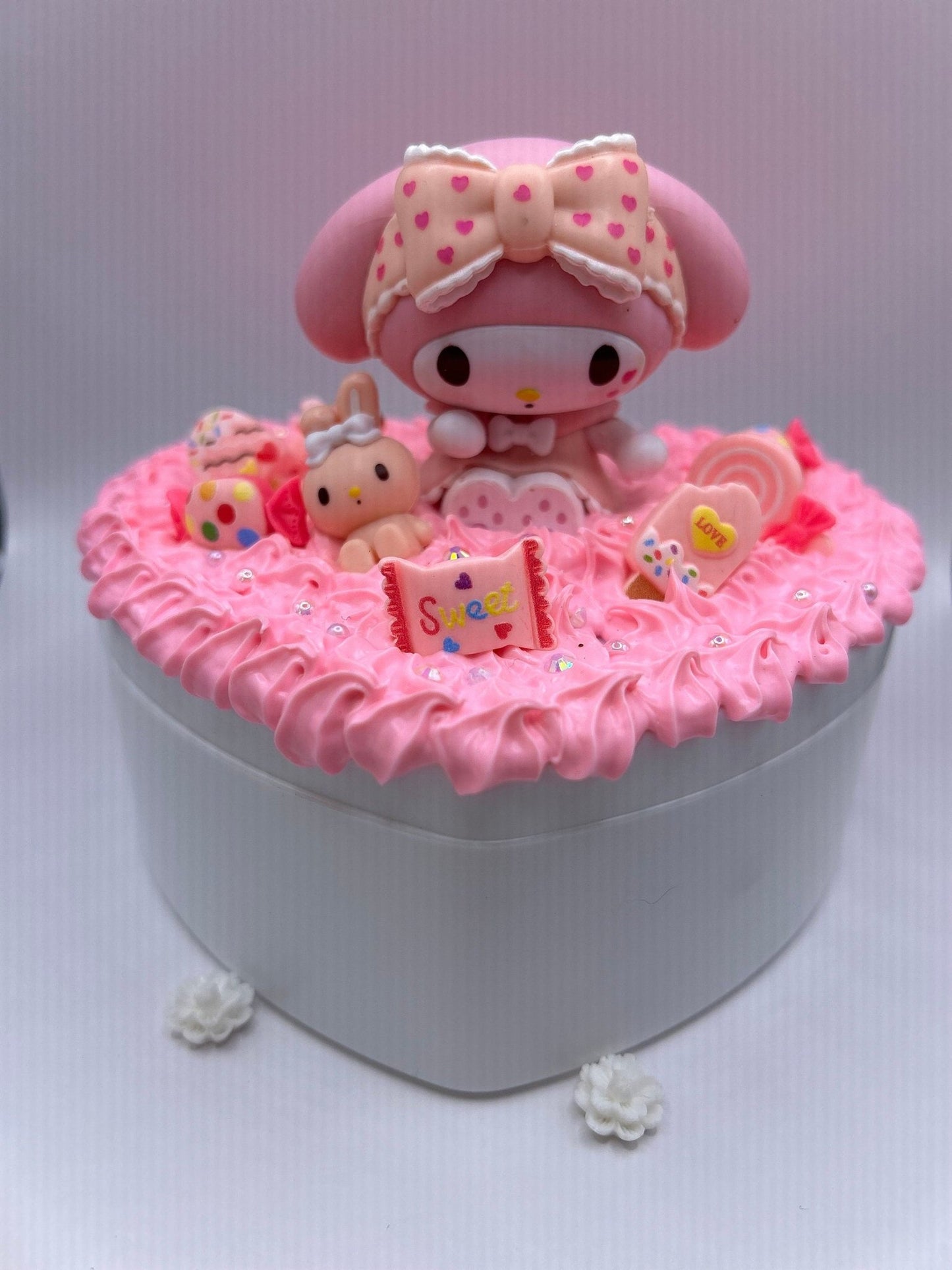 Decoden Heart-Shaped Melody Bunny Jewelry Box | Two-Tiered Storage | Handcrafted Treasure | Kawaii Decoden Jewelry Box - The Deco Den