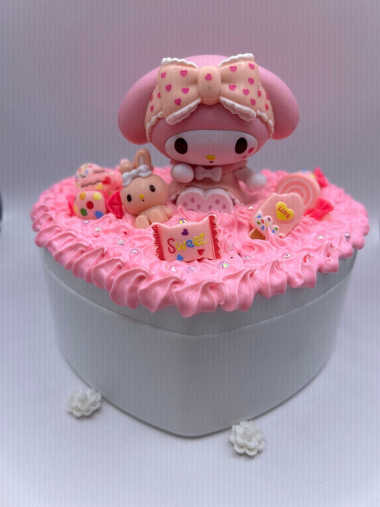 Decoden Heart-Shaped Melody Bunny Jewelry Box | Two-Tiered Storage | Handcrafted Treasure | Kawaii Decoden Jewelry Box - The Deco Den