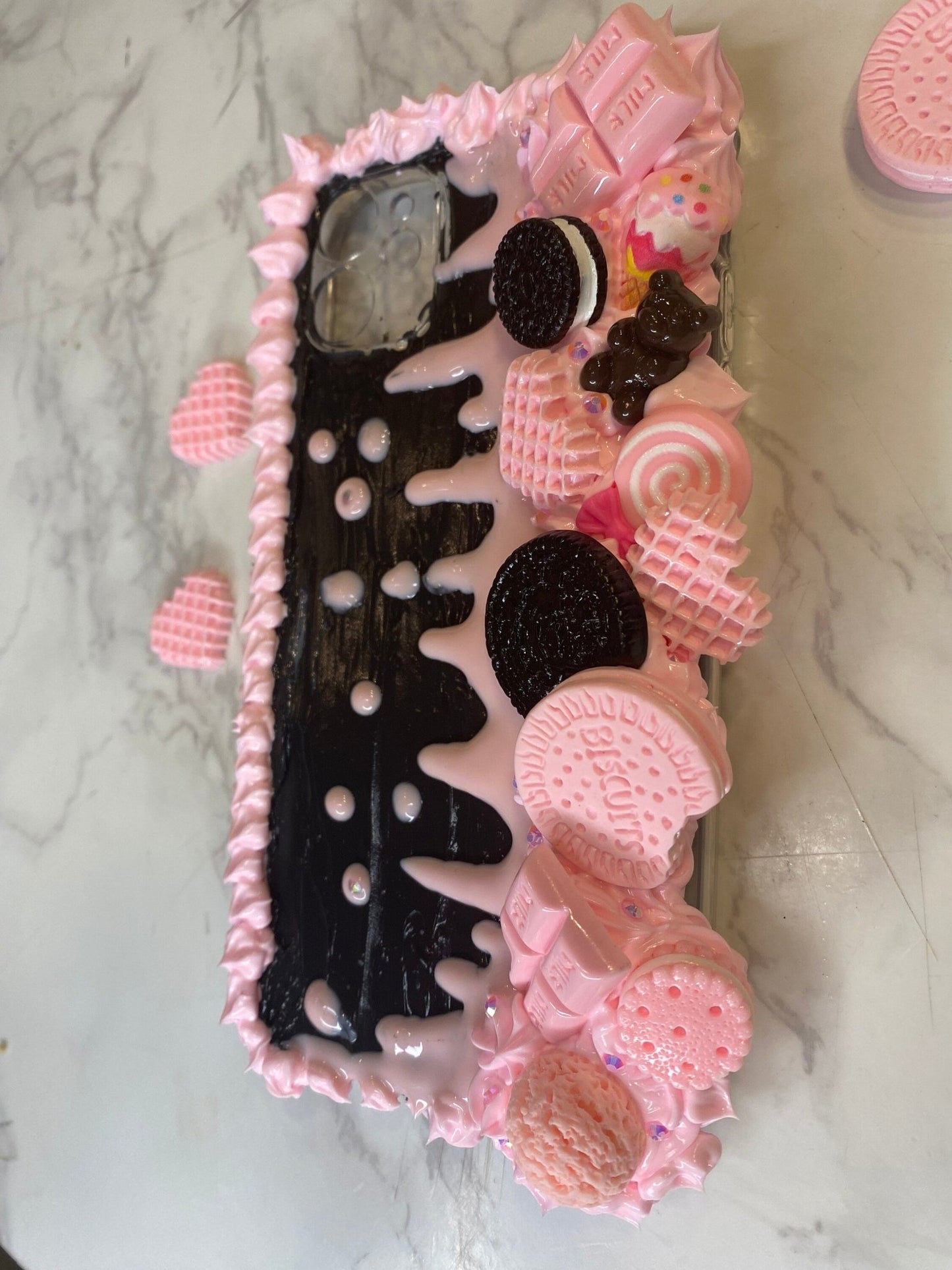 Decoden Phone Case Black with Pink Drip Bling Cream Kawaii Case for iPhone Samsung Phone Case - The Deco Den