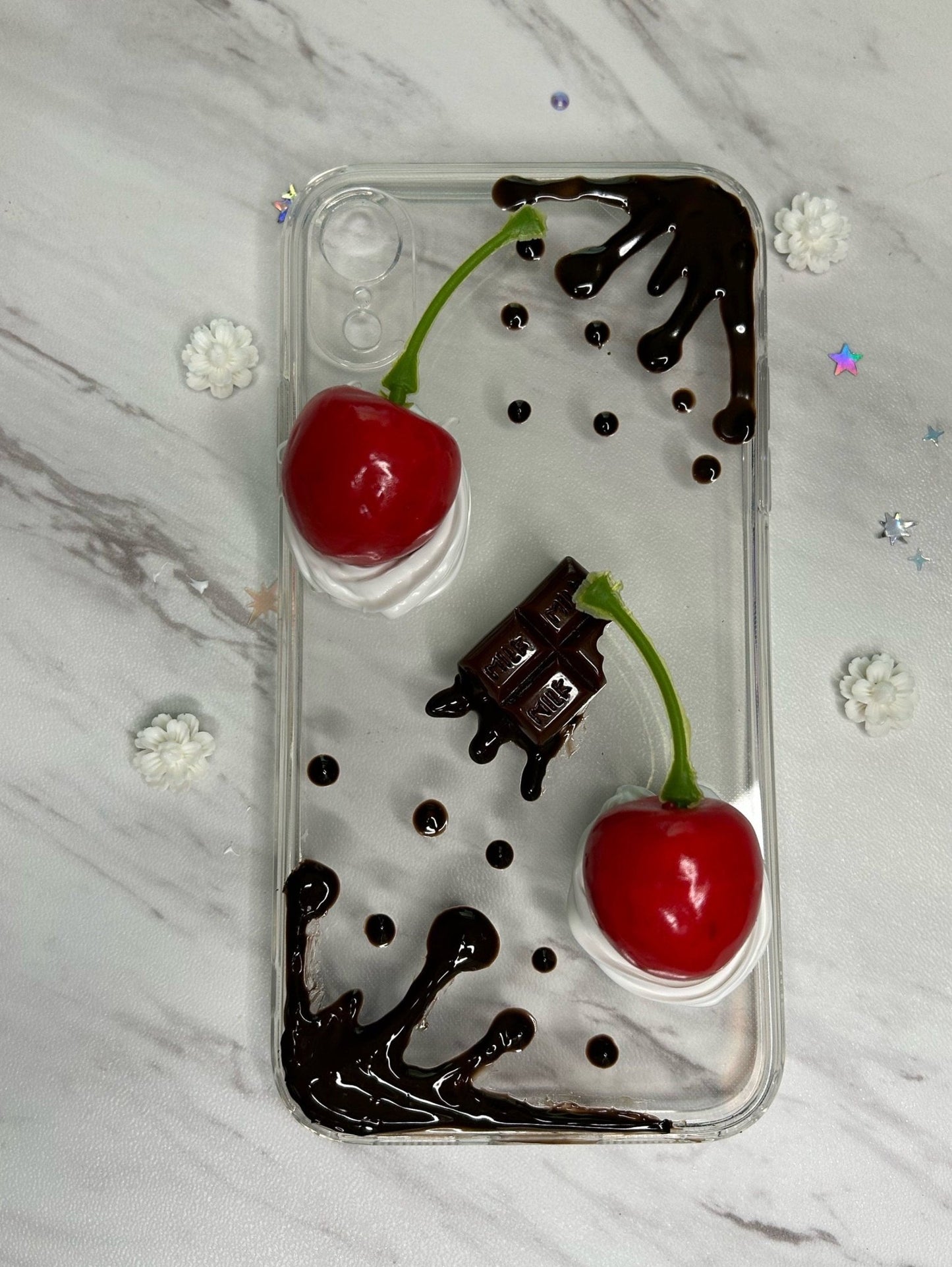 Decoden Phone Case Custom Chocolate Drip Cherry iPhone Case Fake Cream Chocolate Cherry Case Kawaii Phone Case Samsung Decoden Case - The Deco Den