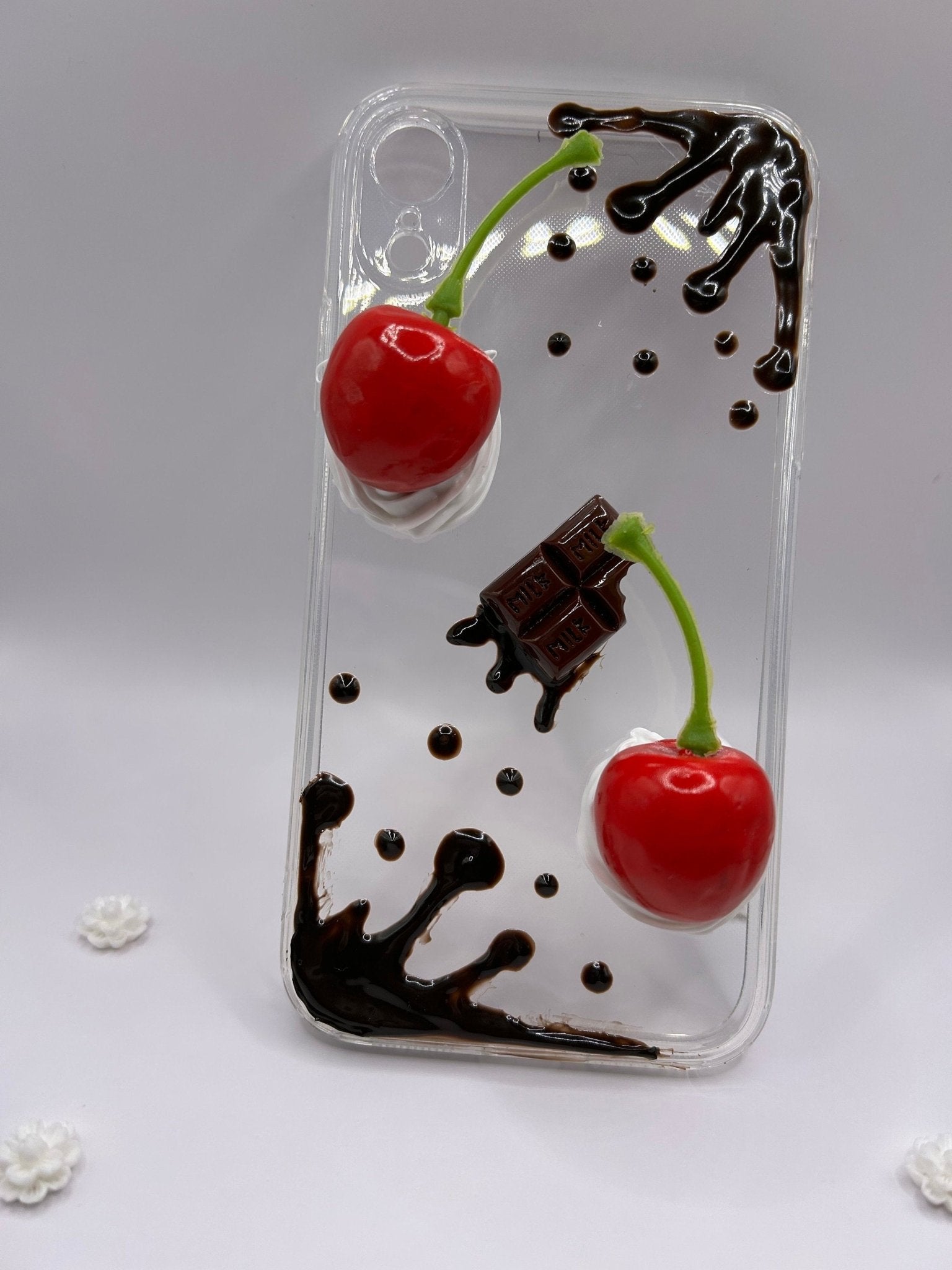 Decoden Phone Case Custom Chocolate Drip Cherry iPhone Case Fake Cream Chocolate Cherry Case Kawaii Phone Case Samsung Decoden Case - The Deco Den