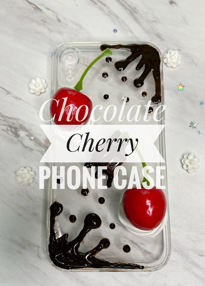 Decoden Phone Case Custom Chocolate Drip Cherry iPhone Case Fake Cream Chocolate Cherry Case Kawaii Phone Case Samsung Decoden Case - The Deco Den