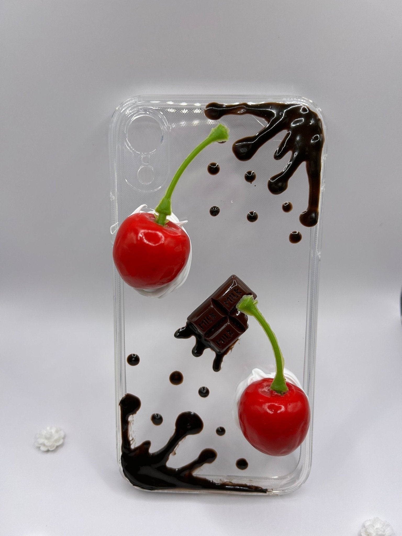 Decoden Phone Case Custom Chocolate Drip Cherry iPhone Case Fake Cream Chocolate Cherry Case Kawaii Phone Case Samsung Decoden Case - The Deco Den