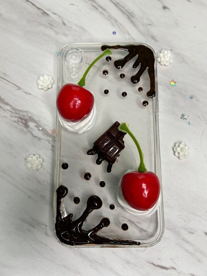 Decoden Phone Case Custom Chocolate Drip Cherry iPhone Case Fake Cream Chocolate Cherry Case Kawaii Phone Case Samsung Decoden Case - The Deco Den