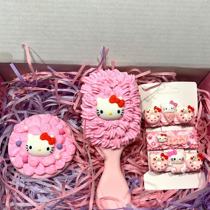 Gift Set Kawaii Kitty Hairbrush Mirror Barrette Set Decoden Gift Brush Kawaii Gift Set - The Deco Den