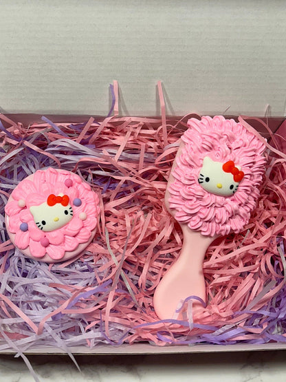 Gift Set Kawaii Kitty Hairbrush Mirror Barrette Set Decoden Gift Brush Kawaii Gift Set - The Deco Den