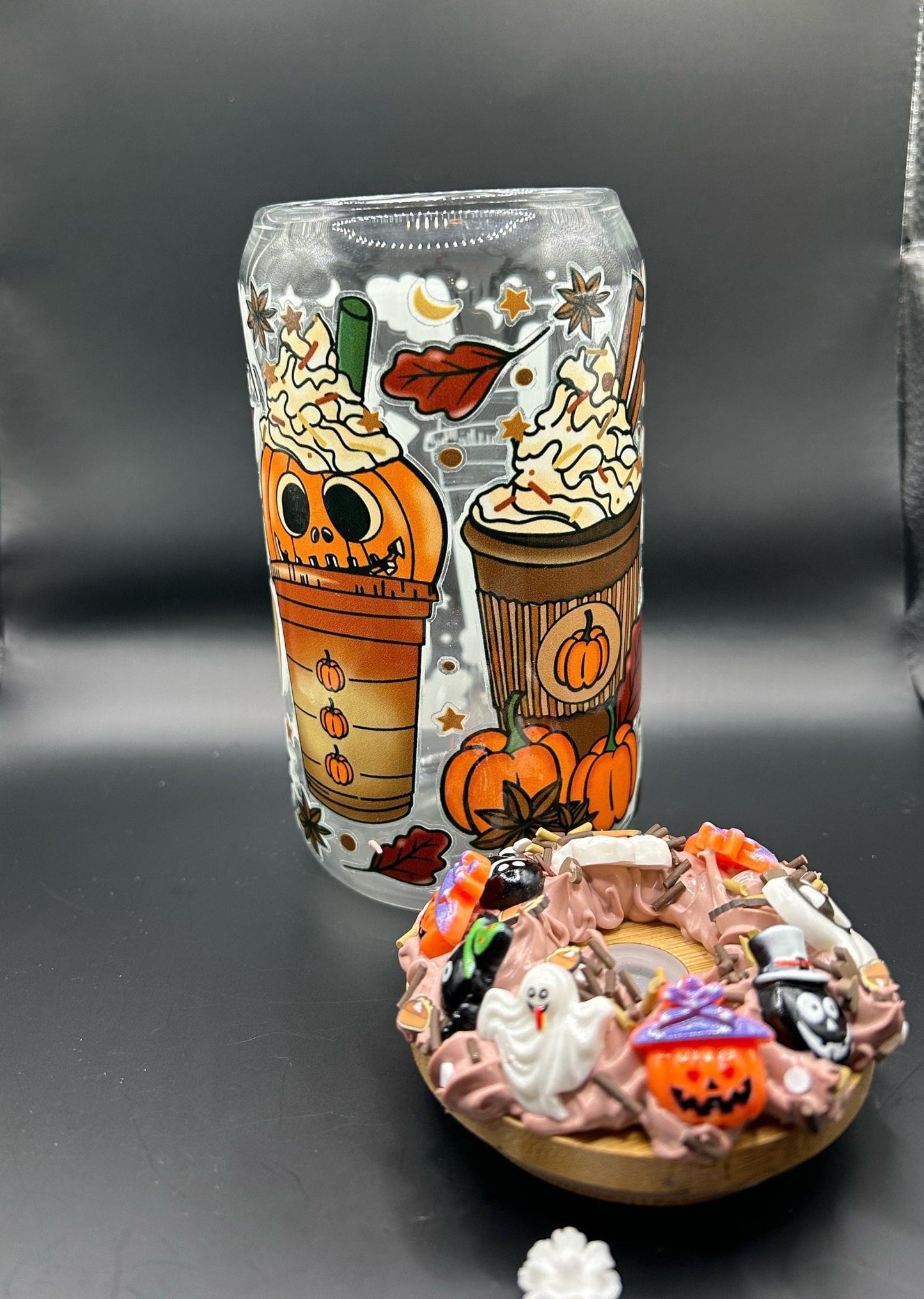 Glass Tumbler Dia De Los Muertos Iced Coffee Cup 16 oz Glass Cup with Decorated Bamboo Lid Glass Can - The Deco Den