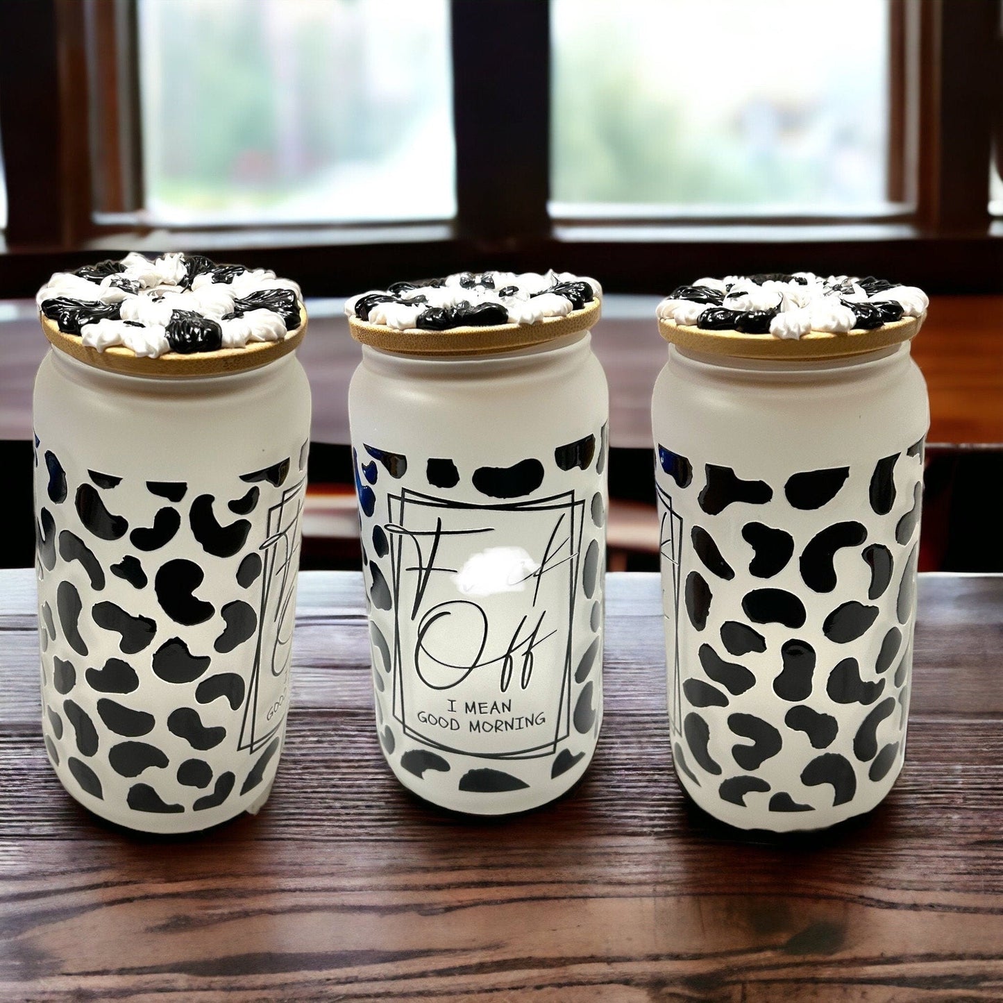 Glass Tumbler F*uck Off GothTumbler 16 oz Iced Coffee Cup Tumbler with Decorated Bamboo Lid Unique Holiday Gift For Her Gift for Him - The Deco Den