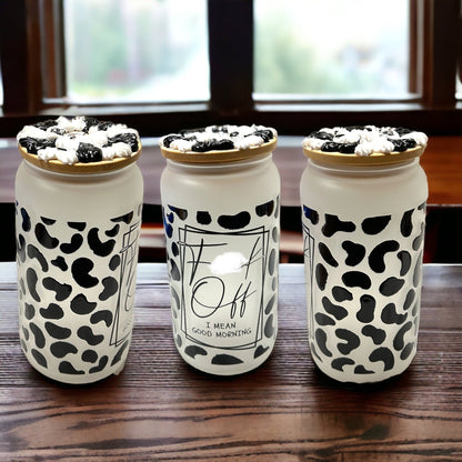 Glass Tumbler F*uck Off GothTumbler 16 oz Iced Coffee Cup Tumbler with Decorated Bamboo Lid Unique Holiday Gift For Her Gift for Him - The Deco Den