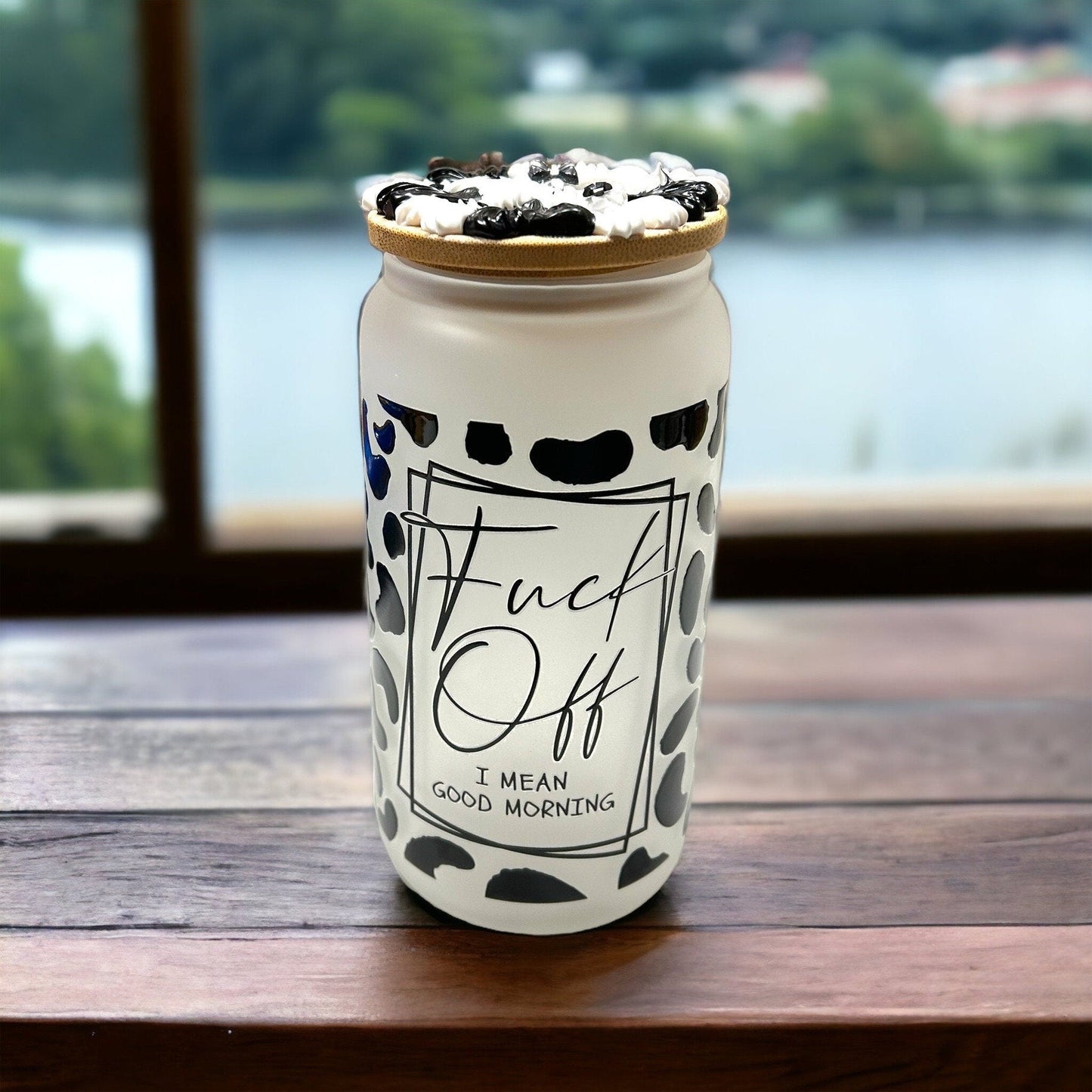 Glass Tumbler F*uck Off GothTumbler 16 oz Iced Coffee Cup Tumbler with Decorated Bamboo Lid Unique Holiday Gift For Her Gift for Him - The Deco Den