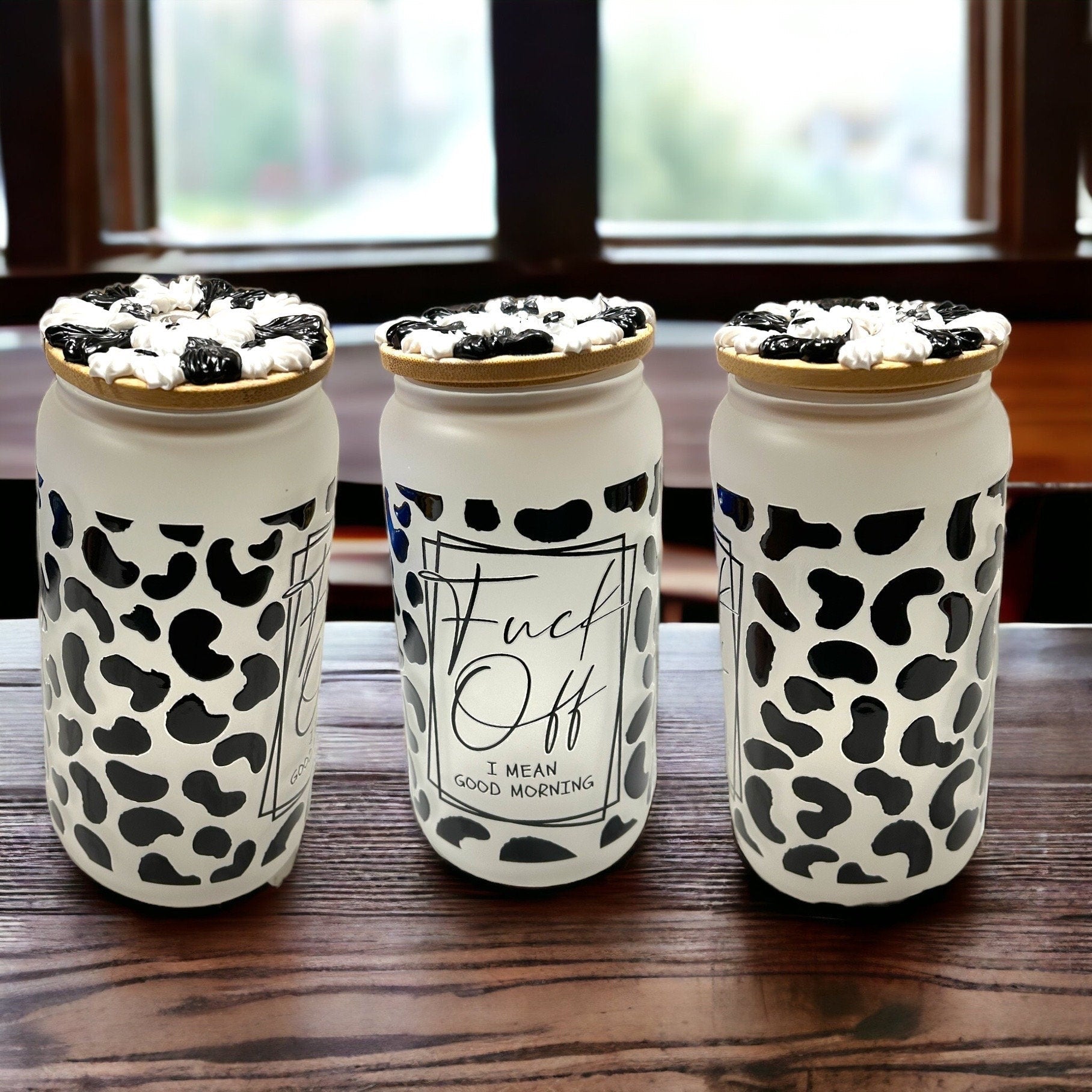 Glass Tumbler F*uck Off GothTumbler 16 oz Iced Coffee Cup Tumbler with Decorated Bamboo Lid Unique Holiday Gift For Her Gift for Him - The Deco Den