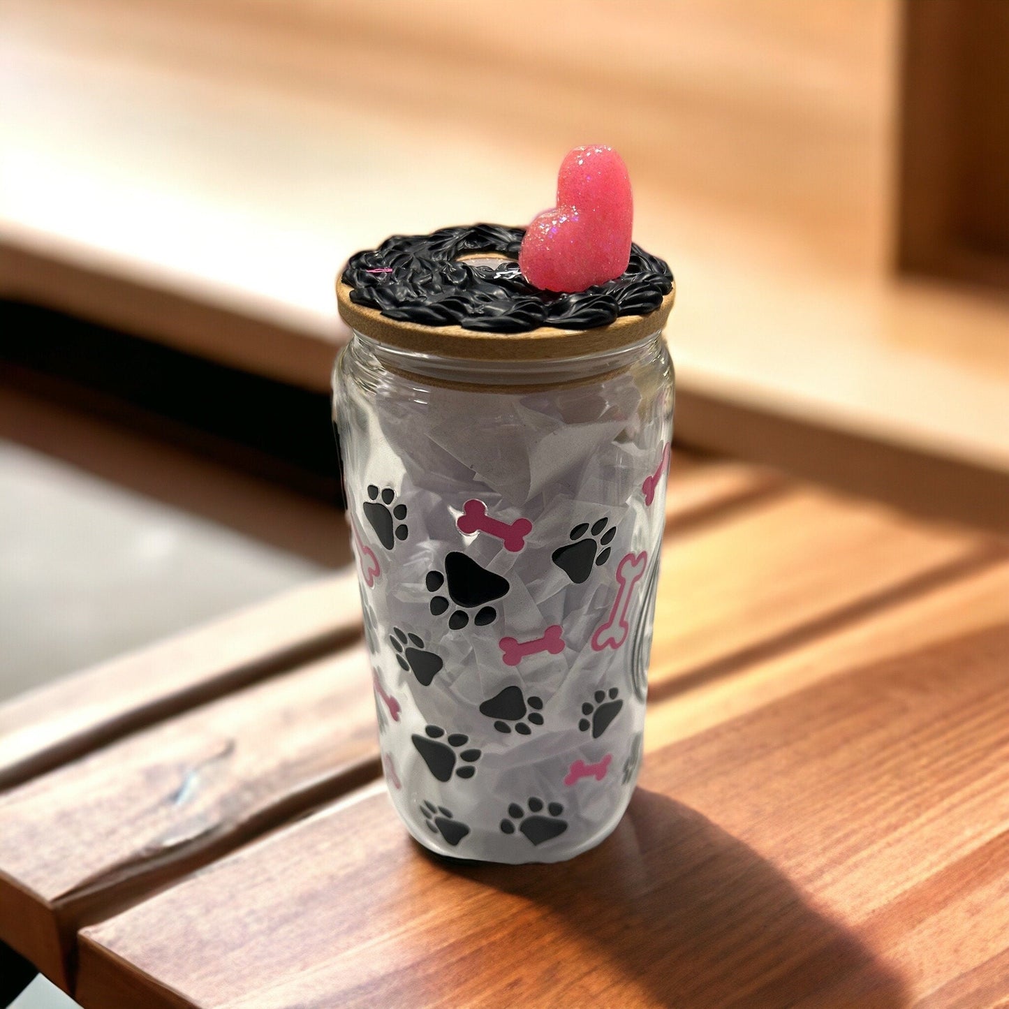 Glass Tumbler Glass Can Dog Mama Dog Lover Iced Coffee Cup 16 oz Dog Mom Glass Can with Decorated Bamboo Lid Gift for Her Gift for Pet Lover - The Deco Den