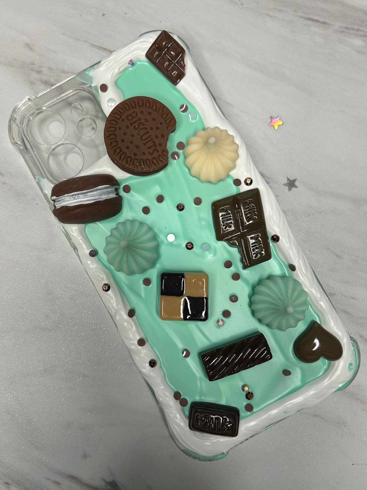 iPhone Case Chocolate Mint Fake Whipped Cream Decoden Phone Case Kawaii Decoden Case Samsung iPhone Case Gift for Friend - The Deco Den