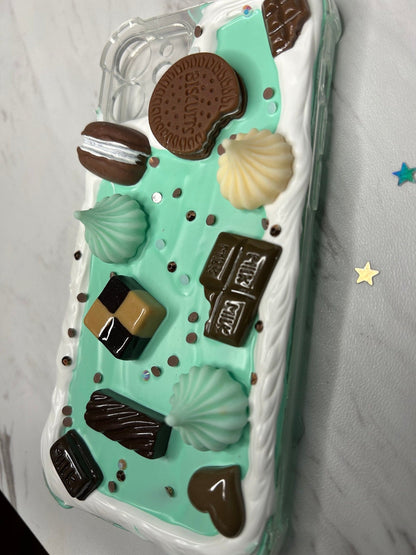 iPhone Case Chocolate Mint Fake Whipped Cream Decoden Phone Case Kawaii Decoden Case Samsung iPhone Case Gift for Friend - The Deco Den