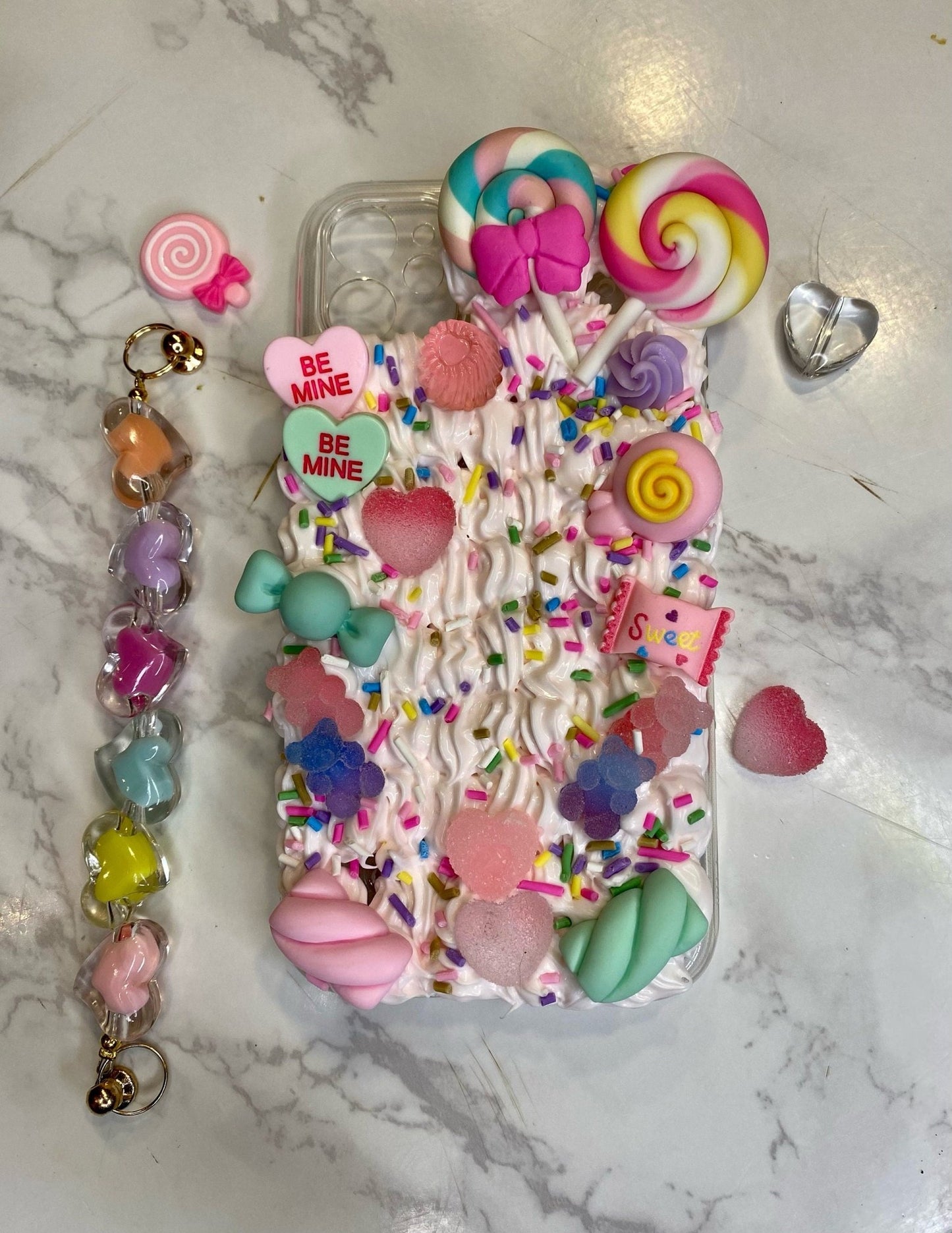 iPhone Custom Case, Whipped Cream Candy Case, Beaded Phone Strap, Decoden Case, Kawaii Decoden Phone Case, iPhone Case, Samsung Phone Case - The Deco Den