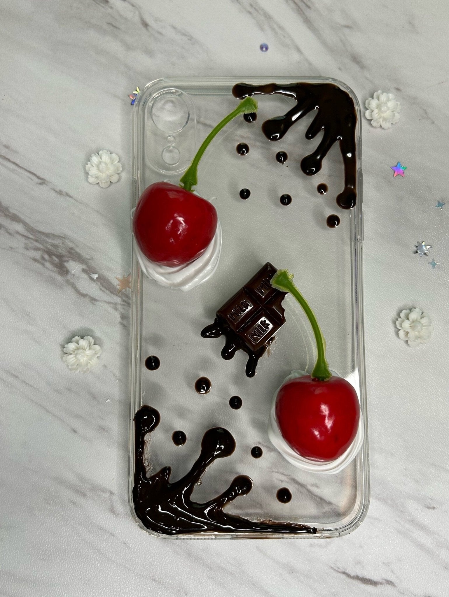 iPhone Custom Decoden Case, Chocolate Drip Cherry Case | Imitation Cream Case, Kawaii Decoden Case | Custom Samsung Case - The Deco Den