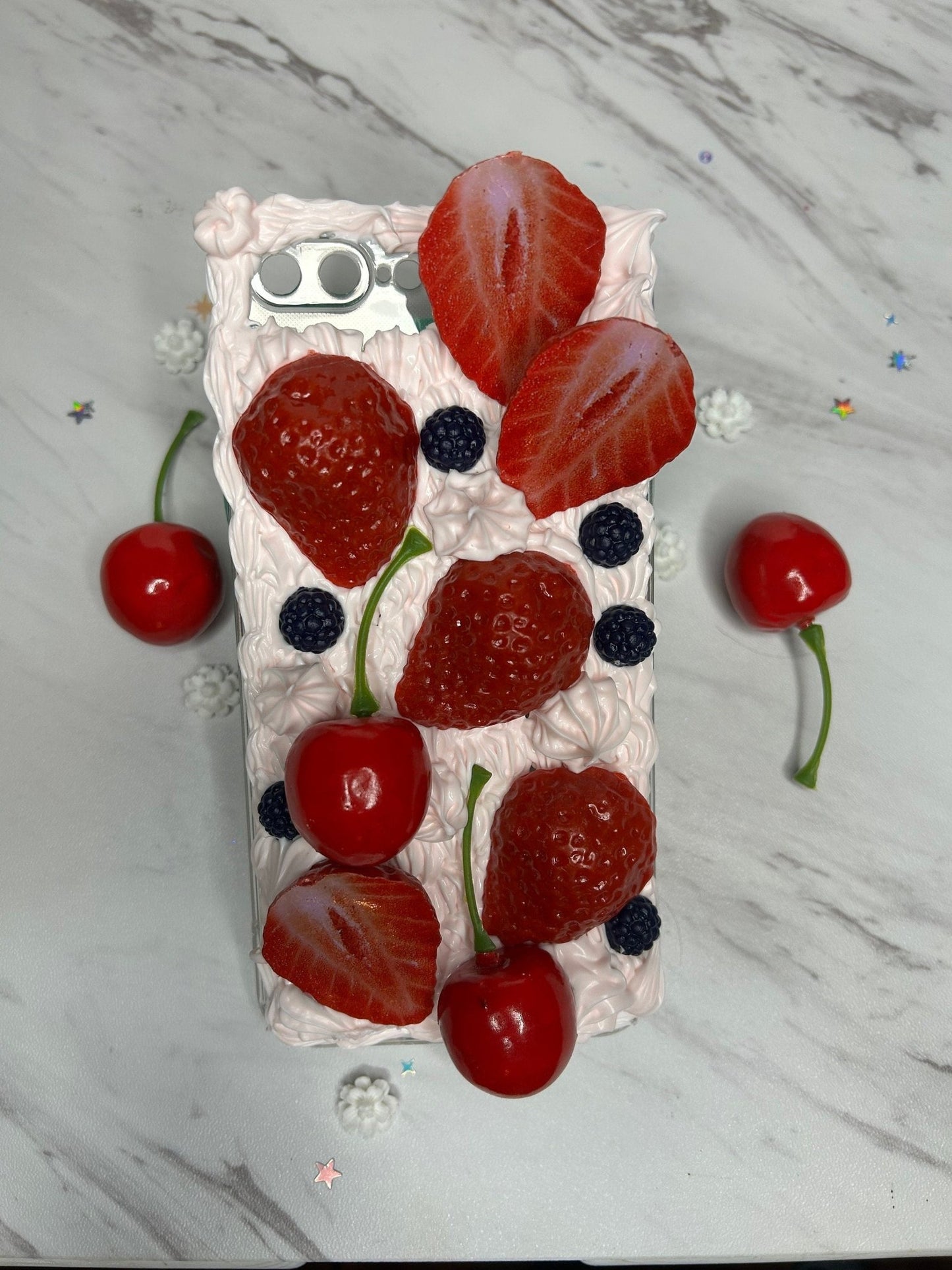 iPhone Custom Decoden Phone Case Berries & Cream Fake Whipped Cream Case Kawaii Decoden Bespoke Case Samsung Case iPhone All models - The Deco Den