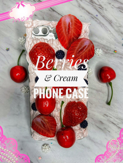 iPhone Custom Decoden Phone Case Berries & Cream Fake Whipped Cream Case Kawaii Decoden Bespoke Case Samsung Case iPhone All models - The Deco Den