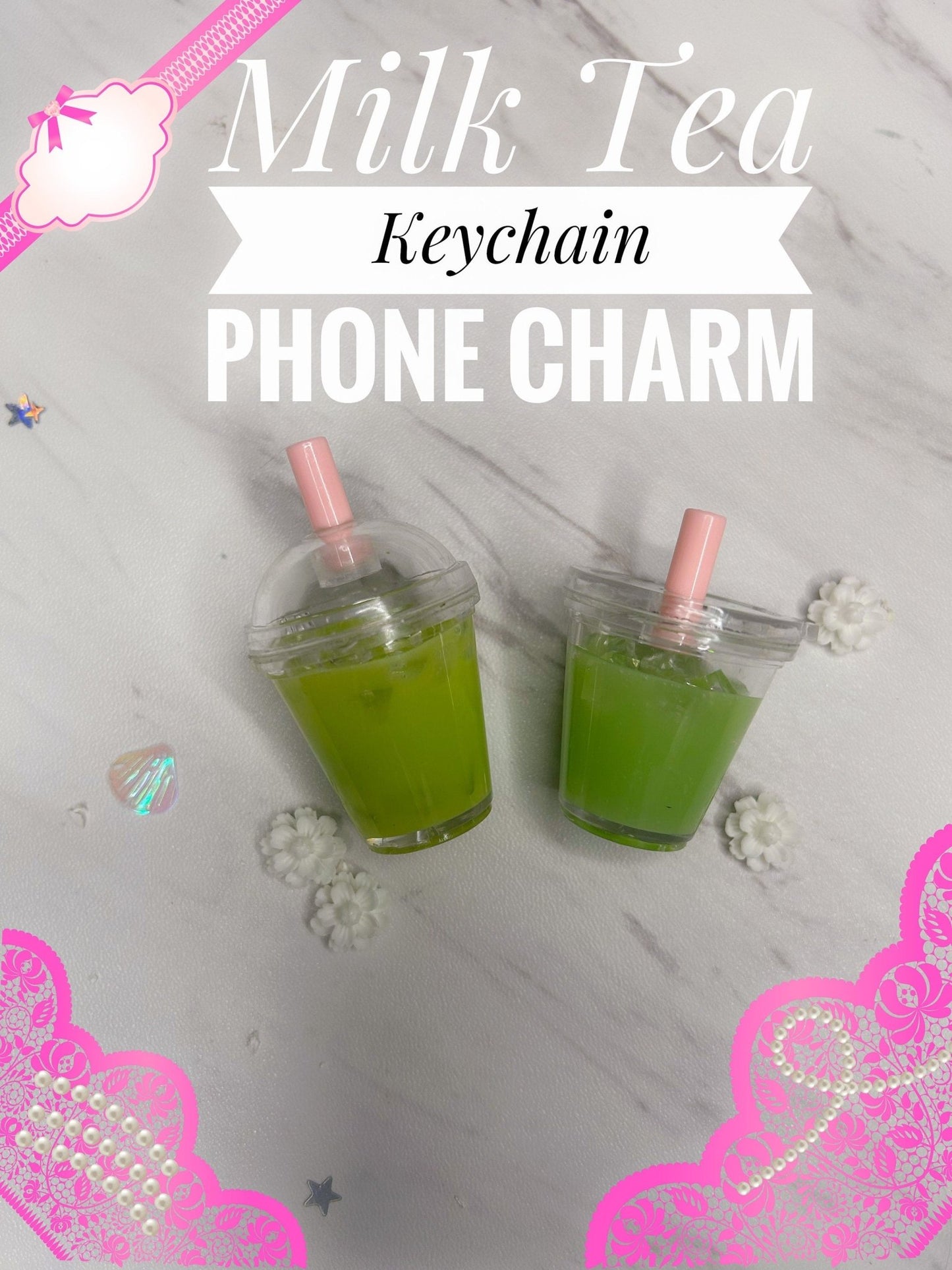 Kawaii Boba Tea Keychain | Phone Charm, Custom Keychain, Phone Case Accessory, Cute Bubble Tea Charm - The Deco Den