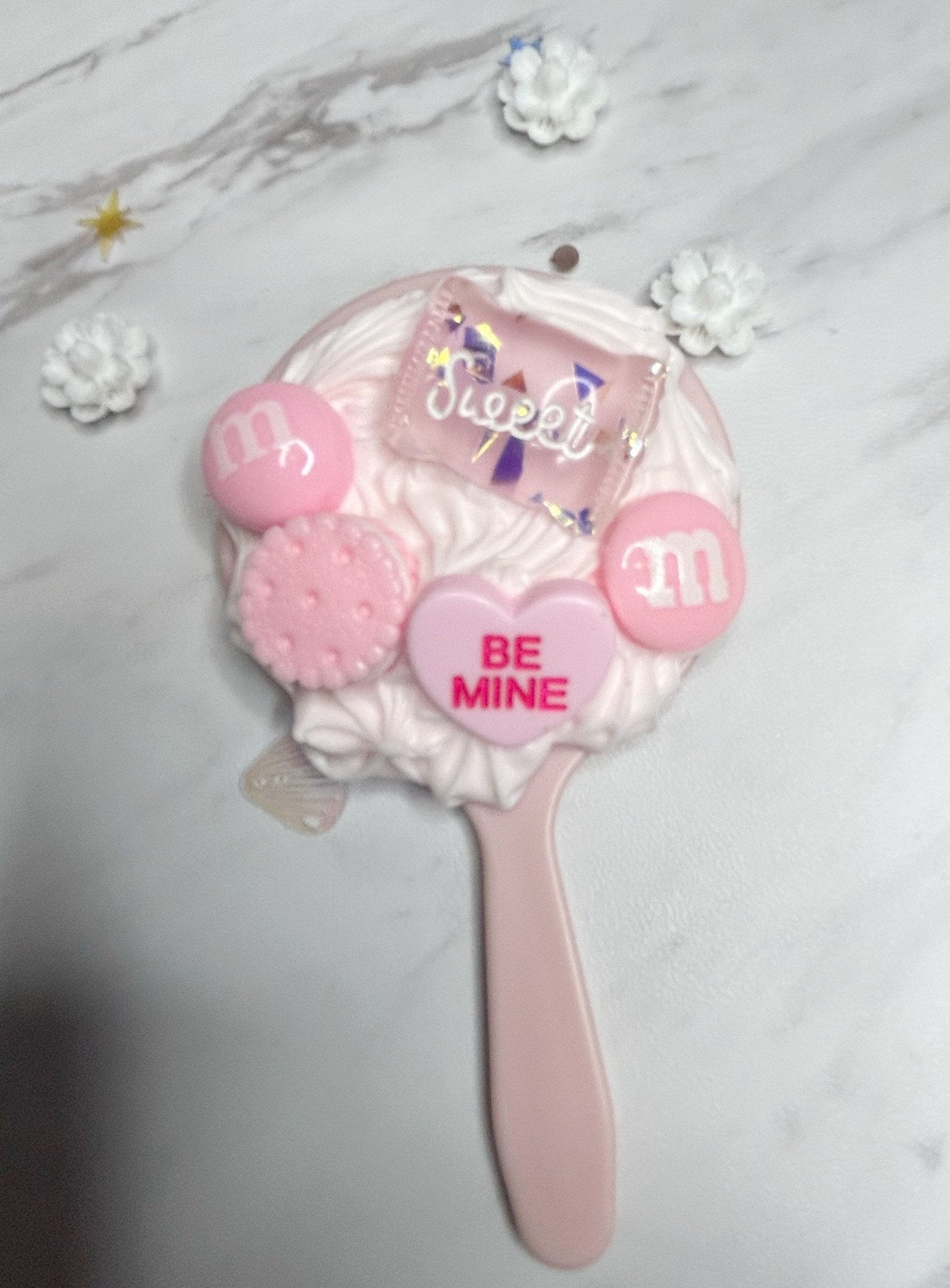 Kawaii Handmade Handheld Mirror , Enchanting Decoden Travel Mirror: Colorful Charms & Whimsical, Back to School, Unique Gift for Her - The Deco Den