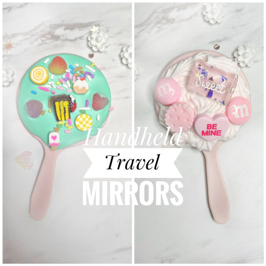 Kawaii Handmade Handheld Mirror , Enchanting Decoden Travel Mirror: Colorful Charms & Whimsical, Back to School, Unique Gift for Her - The Deco Den