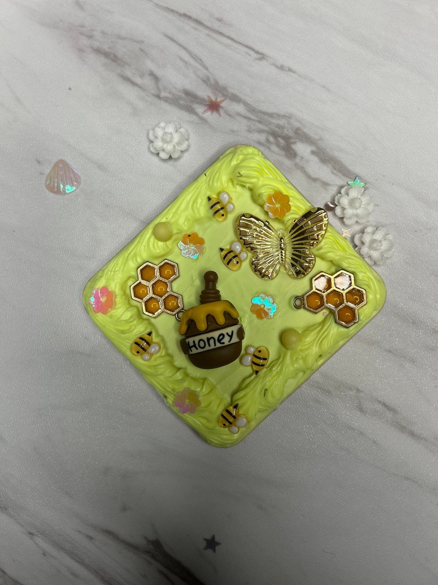 Kawaii Handmade Square Compact Mirror | Decoden Travel Mirror: Colorful Charms & Whimsical | Back to School - The Deco Den