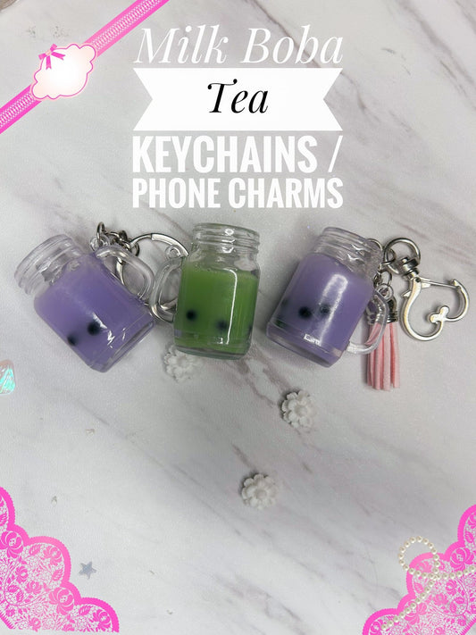 Keychain Milk Tea Boba Mason Jar Backpack Charm Keychain Phone Charm Boba Tea Mason Jar Keychain Gift for Boba Tea Lover Gift for Student - The Deco Den