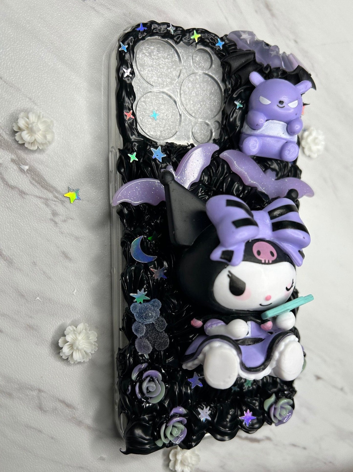 Kuromi Case Cute Gothic Fake Cream Decoden Phone Case Kawaii Cute Phone Case Goth iPhone Case Samsung Phone all Model Kuromi Fan Case - The Deco Den