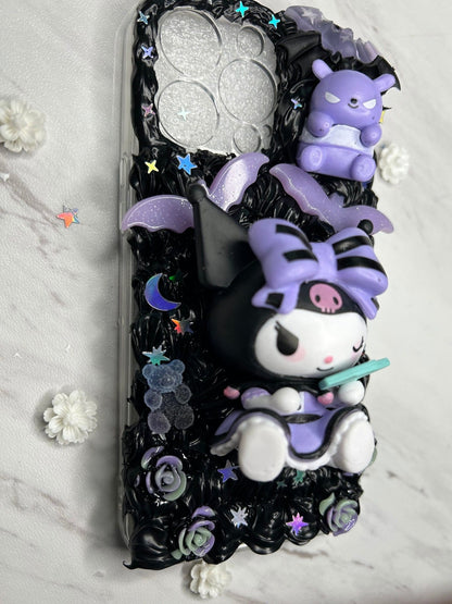 Kuromi Case Cute Gothic Fake Cream Decoden Phone Case Kawaii Cute Phone Case Goth iPhone Case Samsung Phone all Model Kuromi Fan Case - The Deco Den