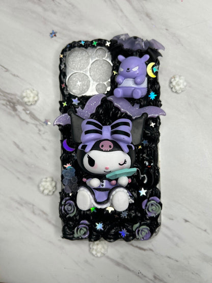 Kuromi Case Cute Gothic Fake Cream Decoden Phone Case Kawaii Cute Phone Case Goth iPhone Case Samsung Phone all Model Kuromi Fan Case - The Deco Den