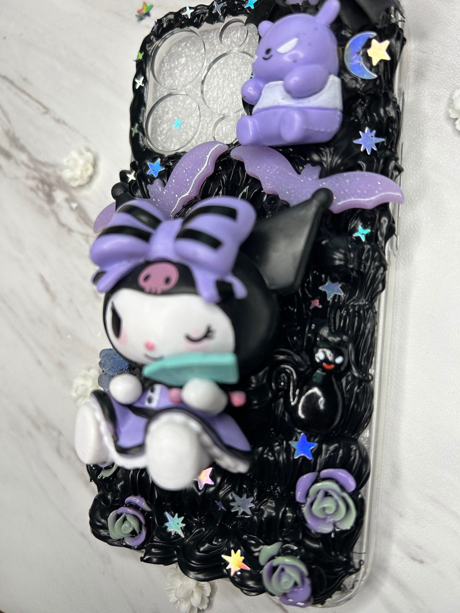 Kuromi Case Cute Gothic Fake Cream Decoden Phone Case Kawaii Cute Phone Case Goth iPhone Case Samsung Phone all Model Kuromi Fan Case - The Deco Den