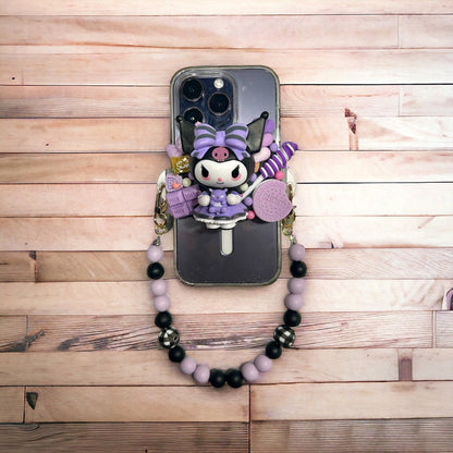 Kuromi Decoden Phone Back Clip Cute Beaded Gothic Decoden Phone Clip Kawaii Cute Case Goth for any Case Model Kuromi Fan Case - The Deco Den