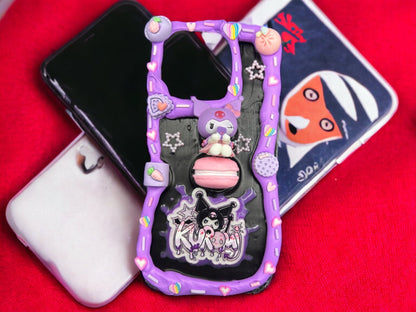 Kuromi Decoden Phone Case, Cute Bad Bunny Fake Whipped Cream Case | Kawaii Decoden Phone Case | iPhone Case, Samsung Case - The Deco Den