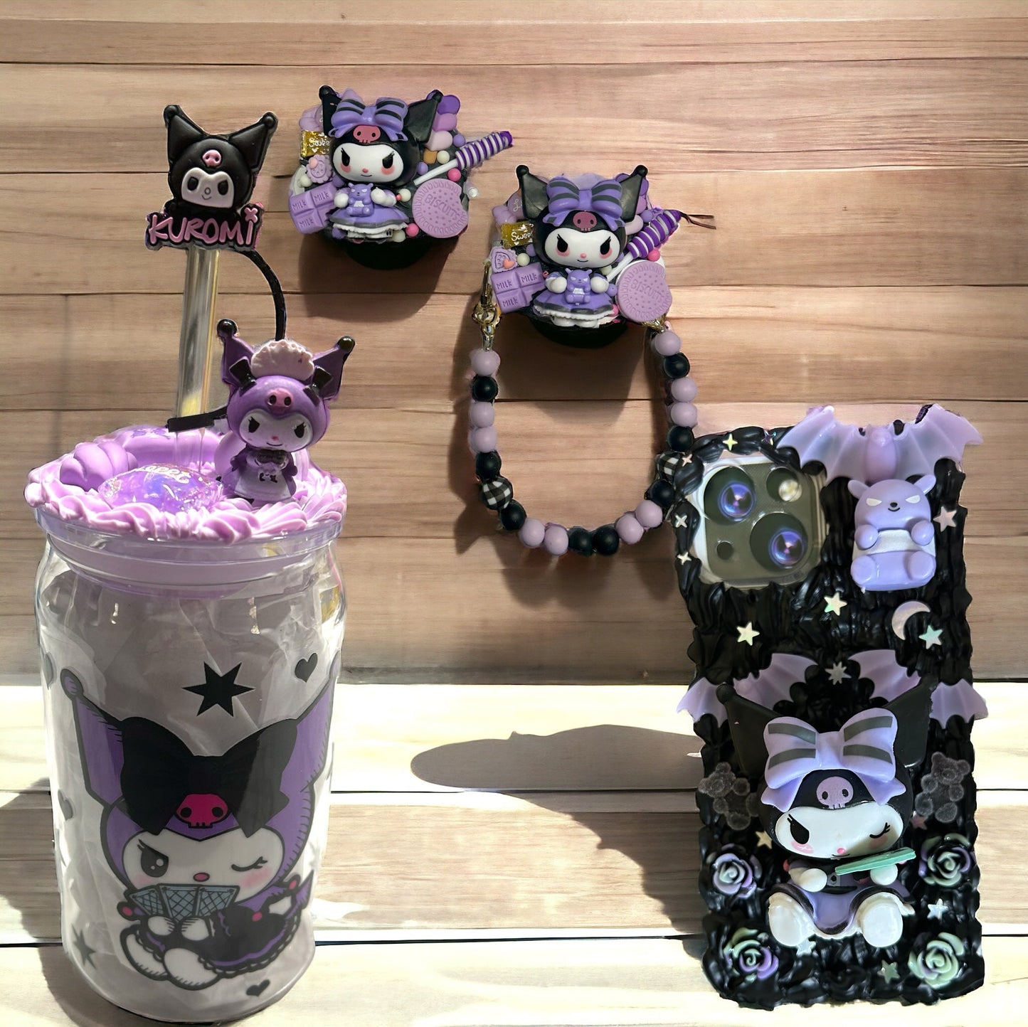 Kuromi Fan Decoden Phone and Acrylic Decoden Cup Bundle - The Deco Den