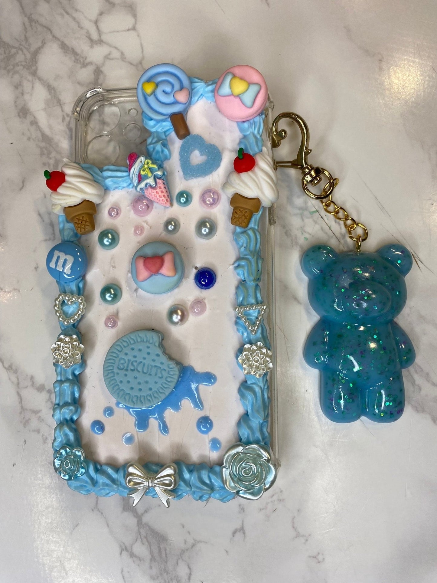 Phone Case Decoden Blue Candy Fake Whipped Decoden Case Kawaii Phone Case Fun Gift for Teen Gift for Her for All Phone Models - The Deco Den