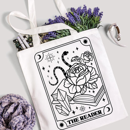 Tote Bag Book Lover Tarot Reader Card Kawaii Carryall Mystical Bookbag - The Deco Den