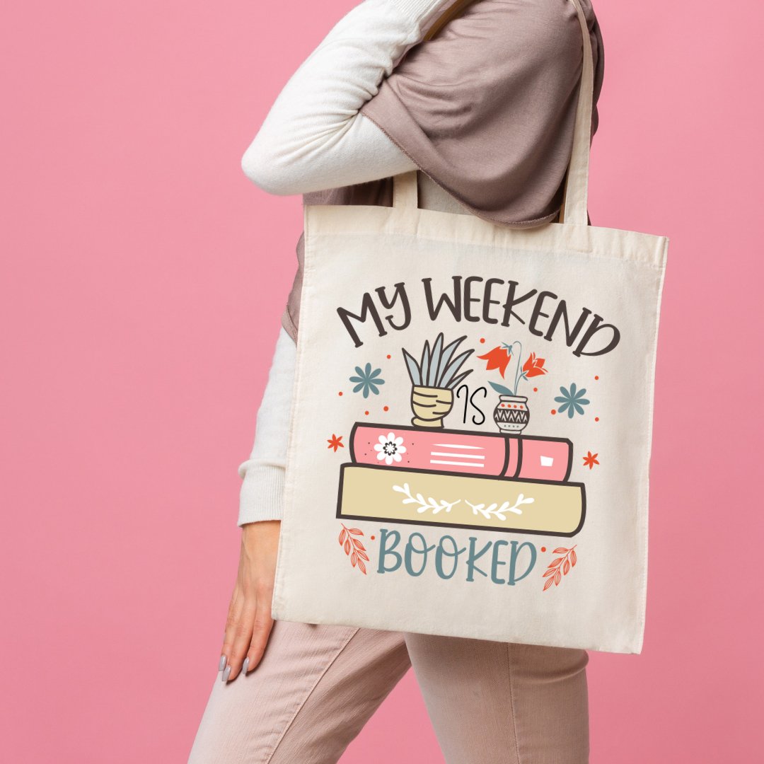 Tote Bag Book Lover Weekend is Booked Kawaii Carryall Clever Bookbag - The Deco Den