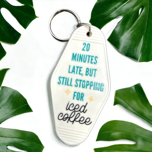 Vintage Motel Keychain Vintage Hotel Keytag Iced Coffee Lover Cute Retro Keychain Gift for Girlfriends - The Deco Den